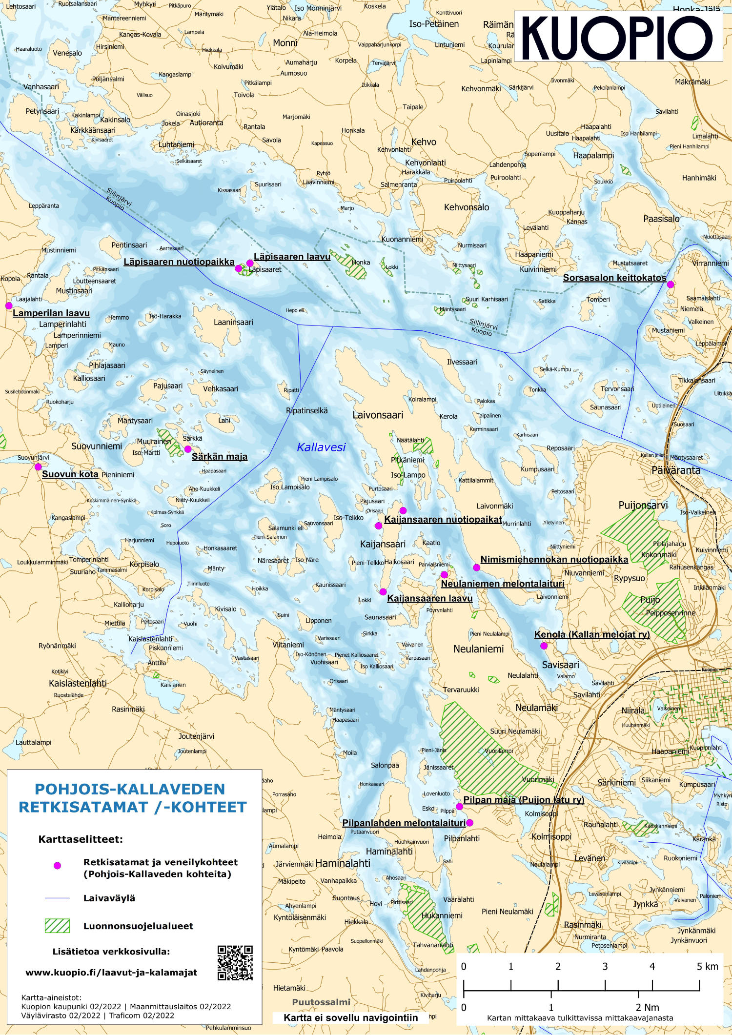 Kartta Pohjois-Kallaveden retkisatamista